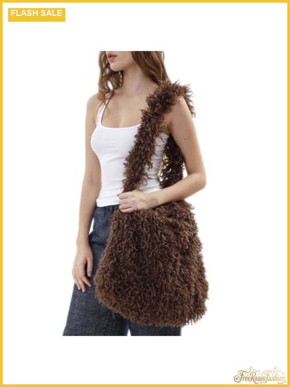 Faux Fur Zip Up Hobo Bag Large Winter Fuzzy Shoulder Bag - Picture 2 of 5